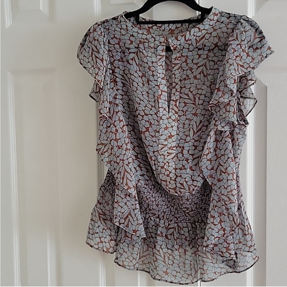 ANTHROPOLOGIE Feather Bone Allegra Top Ruffles Smocked M - Picture 5 of 9